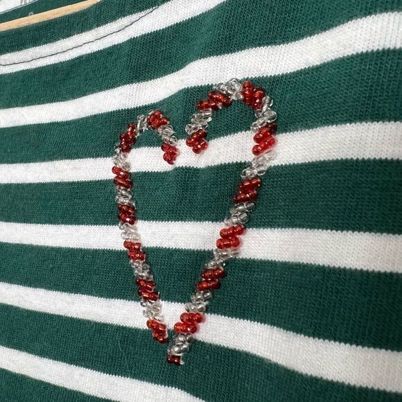TALBOTS BATEAU NECK TEE CANDY CANE HOLIDAY STRIPE GREEN SIZE SMALL PETITE - Picture 4 of 12